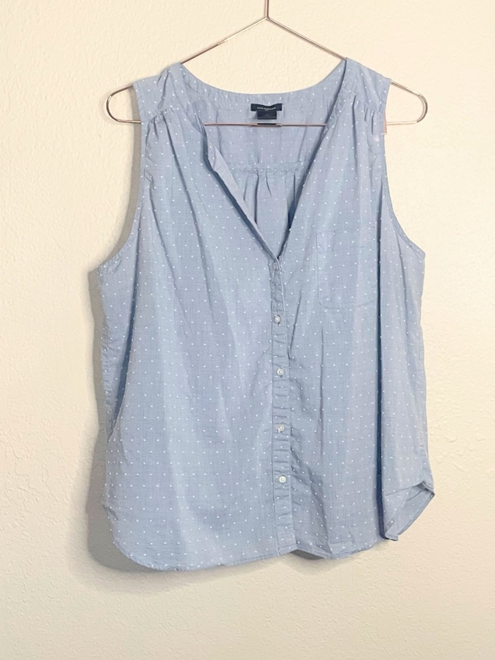 Ann Taylor Blue Sleeveless Button Down Quiet Luxury XL
